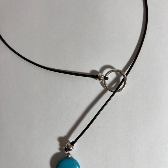 Lariat necklace, leather, turquoise, silver NWOT - Picture 3 of 6